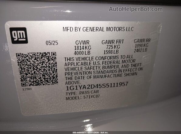 1G1YA2D45S5111957 2025 CHEVROLET CORVETTE Gray Вид підкапотного простору