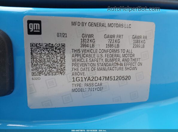 1G1YA2D47M5120520 2021 CHEVROLET CORVETTE Blue Вид підкапотного простору