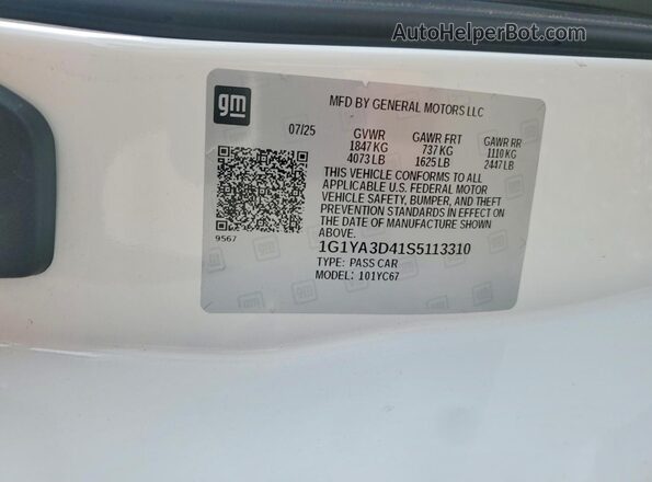 1G1YA3D41S5113310 2025 CHEVROLET CORVETTE White Vista del compartimento del motor