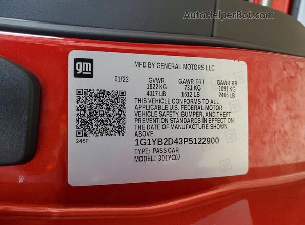 1G1YB2D43P5122900 2023 CHEVROLET CORVETTE Красный Вид подкапотного пространства