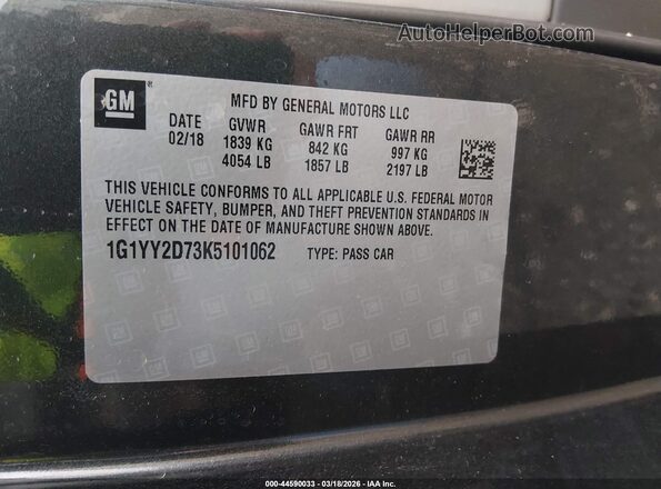 1G1YY2D73K5101062 2019 CHEVROLET CORVETTE Black 