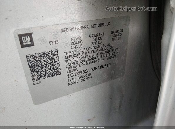1G1ZB5ST0JF186510 2018 CHEVROLET MALIBU Серебряный Вид подкапотного пространства