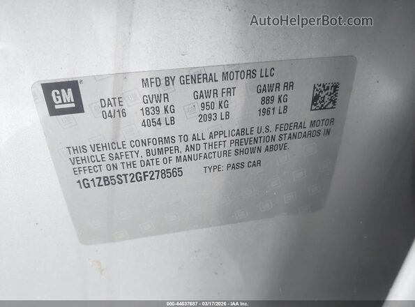 1G1ZB5ST2GF278565 2016 CHEVROLET MALIBU Silver Вид підкапотного простору