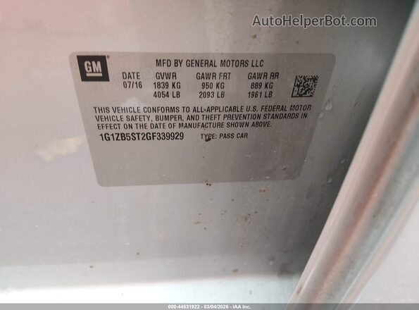 1G1ZB5ST2GF339929 2016 CHEVROLET MALIBU Gray Vista del compartimento del motor