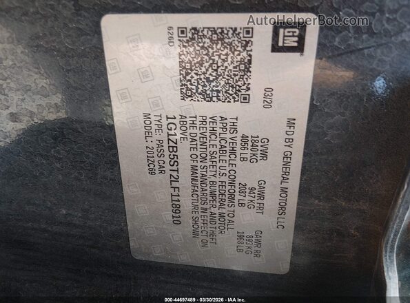 1G1ZB5ST2LF118910 2020 CHEVROLET MALIBU Gray ძრავის განყოფილების ხედი