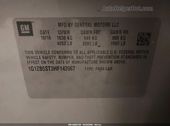 1G1ZB5ST3HF143967 2017 CHEVROLET MALIBU Silver Շարժիչի բաժամունքի տեսք