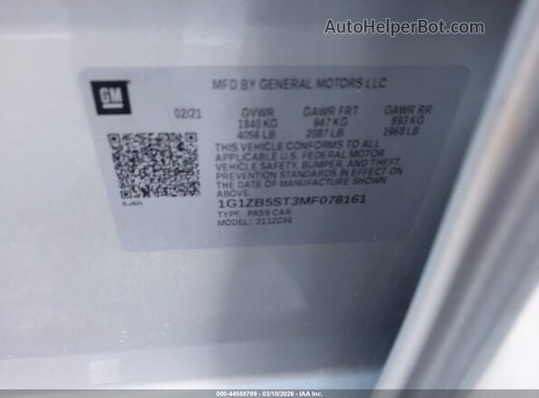 1G1ZB5ST3MF078161 2021 CHEVROLET MALIBU Gray Engine compartment view