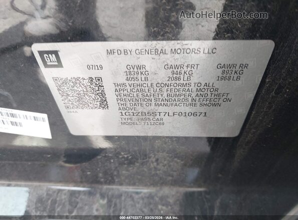 1G1ZB5ST7LF010671 2020 CHEVROLET MALIBU Black Engine compartment view