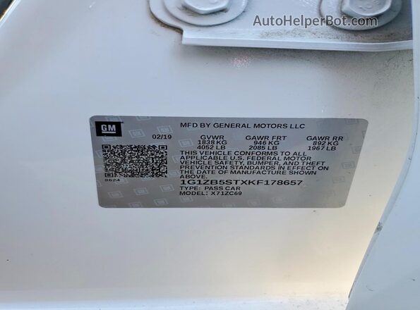 1G1ZB5STXKF178657 2019 CHEVROLET MALIBU White 