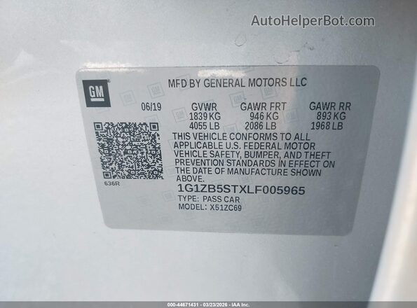 1G1ZB5STXLF005965 2020 CHEVROLET MALIBU Gray Շարժիչի բաժամունքի տեսք