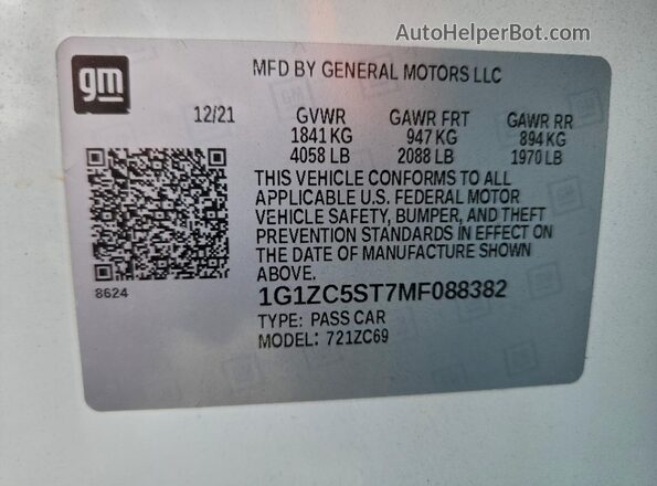 1G1ZC5ST7MF088382 2021 CHEVROLET MALIBU White Widok komory silnika