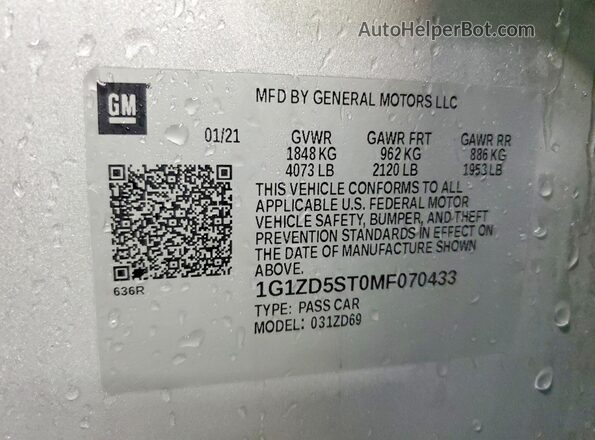 1G1ZD5ST0MF070433 2021 CHEVROLET MALIBU Silver Շարժիչի բաժամունքի տեսք