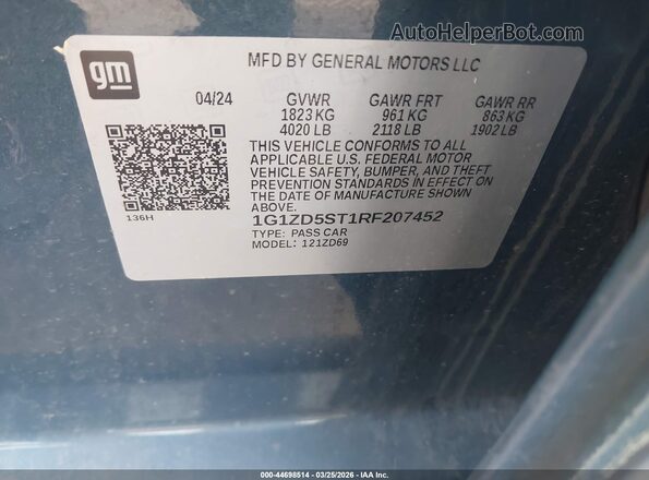 1G1ZD5ST1RF207452 2024 CHEVROLET MALIBU Blue ძრავის განყოფილების ხედი