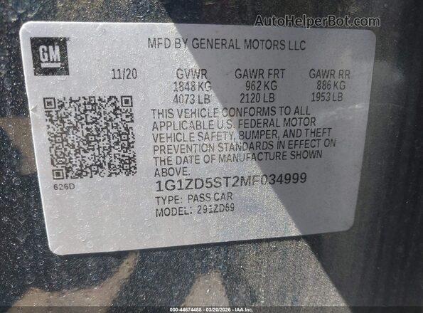 1G1ZD5ST2MF034999 2021 CHEVROLET MALIBU Gray 