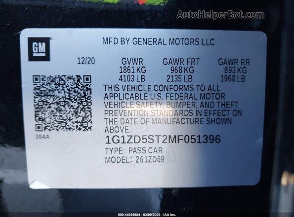 1G1ZD5ST2MF051396 2021 CHEVROLET MALIBU Black Engine compartment view