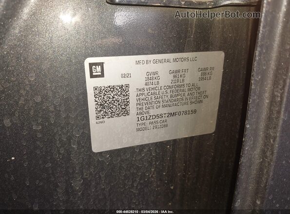 1G1ZD5ST2MF078159 2021 CHEVROLET MALIBU Gray Engine compartment view