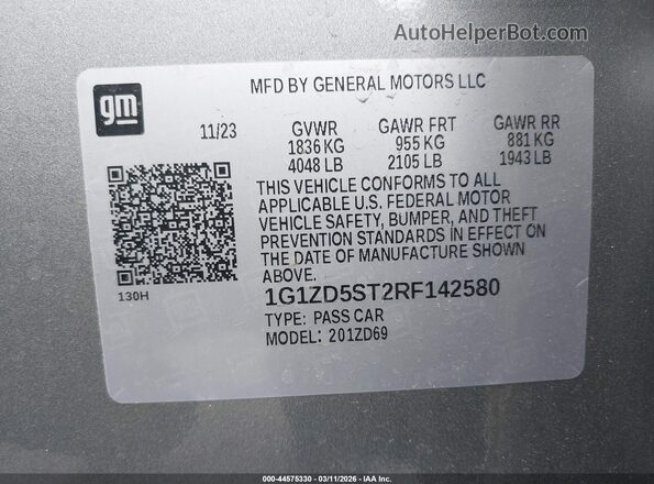 1G1ZD5ST2RF142580 2024 CHEVROLET MALIBU Silver Vista del compartimento del motor