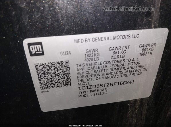 1G1ZD5ST2RF168841 2024 CHEVROLET MALIBU Black Вид підкапотного простору