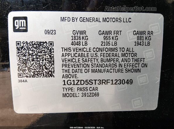 1G1ZD5ST3RF123049 2024 CHEVROLET MALIBU Black Engine compartment view