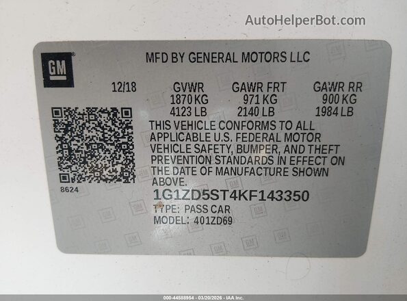 1G1ZD5ST4KF143350 2019 CHEVROLET MALIBU White Շարժիչի բաժամունքի տեսք
