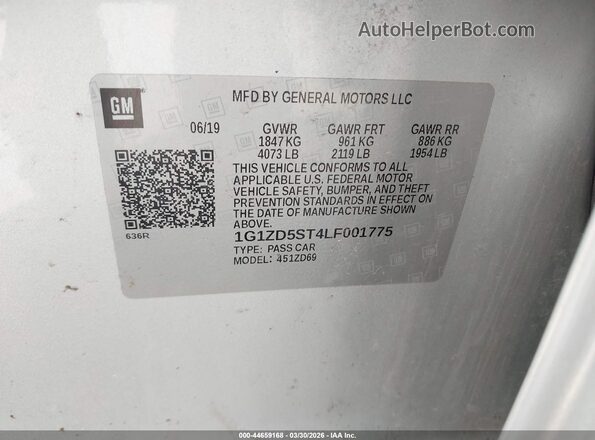1G1ZD5ST4LF001775 2020 CHEVROLET MALIBU Silver 