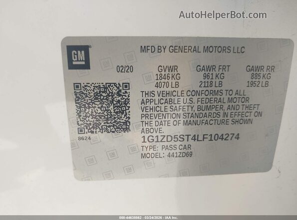 1G1ZD5ST4LF104274 2020 CHEVROLET MALIBU White Շարժիչի բաժամունքի տեսք