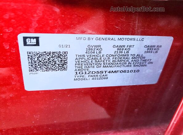 1G1ZD5ST4MF061010 2021 CHEVROLET MALIBU Red Շարժիչի բաժամունքի տեսք