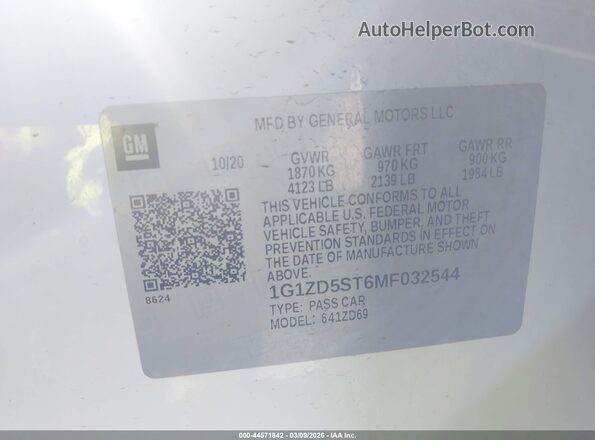 1G1ZD5ST6MF032544 2021 CHEVROLET MALIBU White Շարժիչի բաժամունքի տեսք