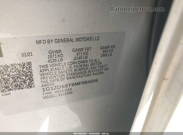 1G1ZD5ST6MF064006 2021 CHEVROLET MALIBU Silver Engine compartment view