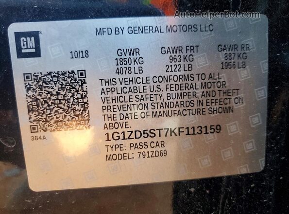 1G1ZD5ST7KF113159 2019 CHEVROLET MALIBU Black 