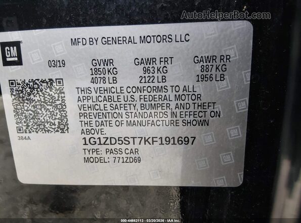 1G1ZD5ST7KF191697 2019 CHEVROLET MALIBU Черный Вид подкапотного пространства