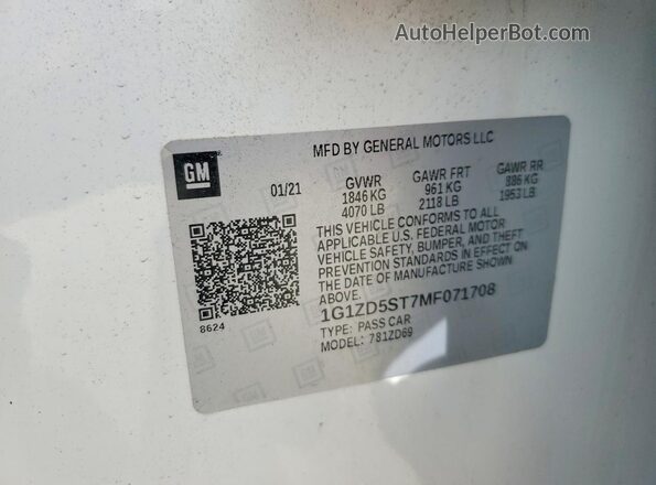1G1ZD5ST7MF071708 2021 CHEVROLET MALIBU White VIN sticker view