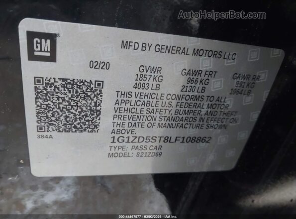 1G1ZD5ST8LF108862 2020 CHEVROLET MALIBU Black Widok komory silnika