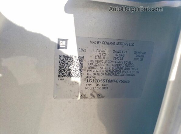 1G1ZD5ST8MF075265 2021 CHEVROLET MALIBU Silver ძრავის განყოფილების ხედი