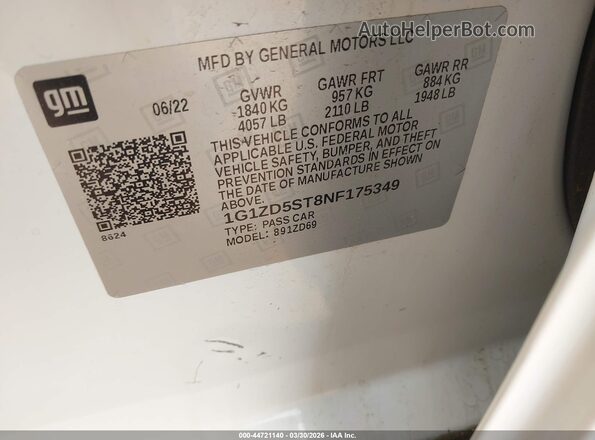 1G1ZD5ST8NF175349 2022 CHEVROLET MALIBU White ძრავის განყოფილების ხედი
