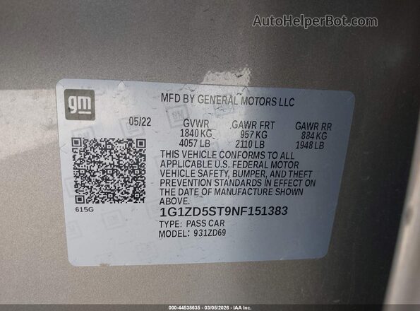 1G1ZD5ST9NF151383 2022 CHEVROLET MALIBU Beige Engine compartment view