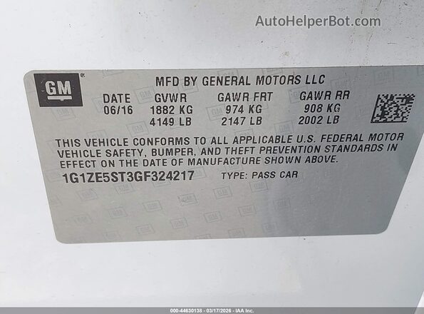 1G1ZE5ST3GF324217 2016 CHEVROLET MALIBU White Շարժիչի բաժամունքի տեսք