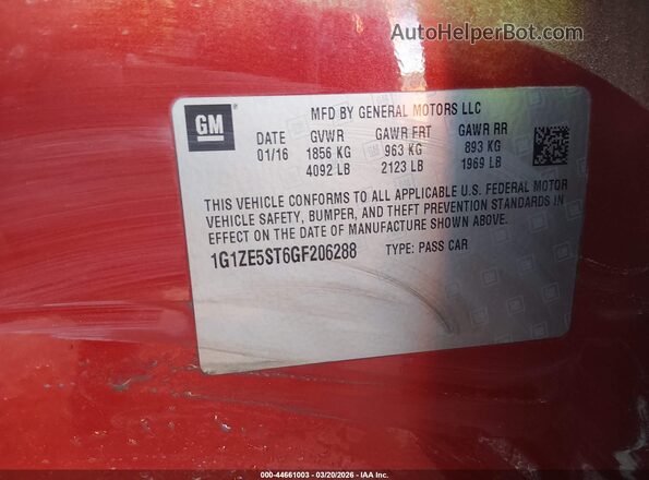 1G1ZE5ST6GF206288 2016 CHEVROLET MALIBU Red Вид підкапотного простору