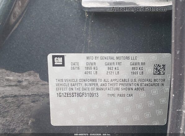 1G1ZE5ST8GF310913 2016 CHEVROLET MALIBU Серый Вид подкапотного пространства