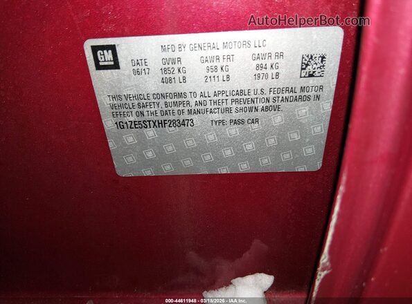 1G1ZE5STXHF283473 2017 CHEVROLET MALIBU Burgundy 