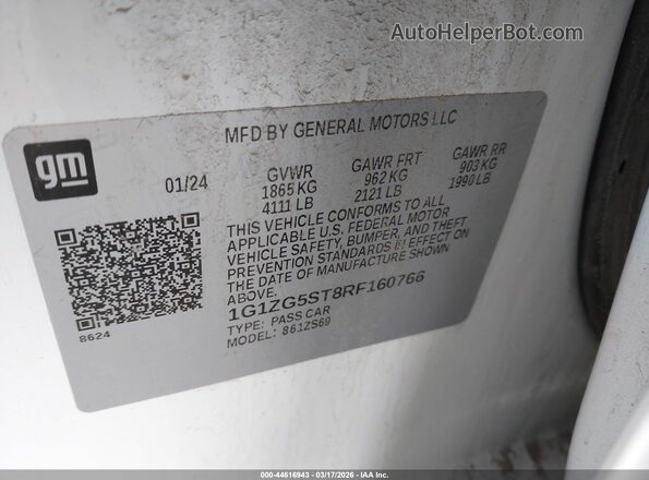 1G1ZG5ST8RF160766 2024 CHEVROLET MALIBU Белый Вид подкапотного пространства