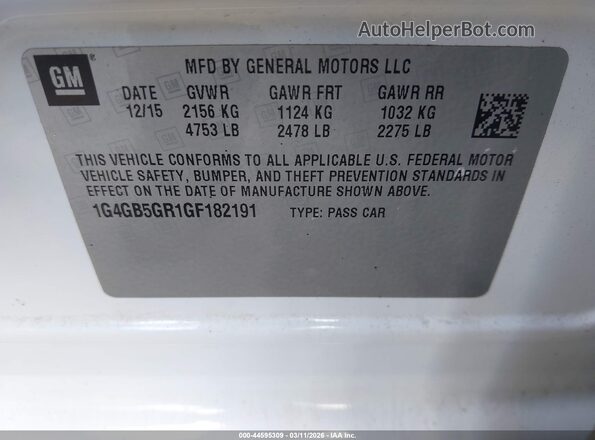 1G4GB5GR1GF182191 2016 BUICK LACROSSE White 