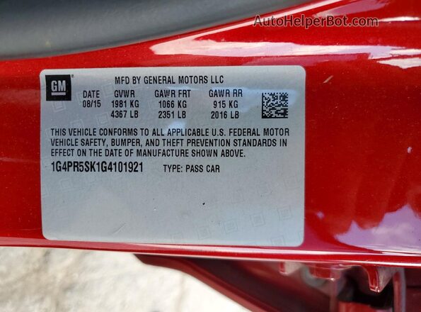 1G4PR5SK1G4101921 2016 BUICK VERANO Red 