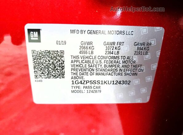 1G4ZP5SS1KU124302 2019 BUICK LACROSSE Red 