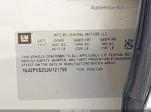 1G4ZP5SZ5JU121799 2018 BUICK LACROSSE Silver Вид підкапотного простору