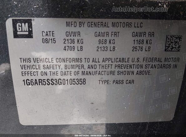 1G6AR5SS3G0105358 2016 CADILLAC CTS Gray Vista del compartimento del motor