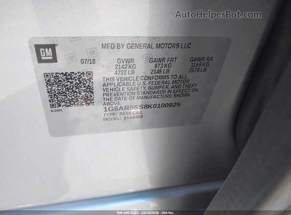 1G6AR5SS8K0100925 2019 CADILLAC CTS Silver 