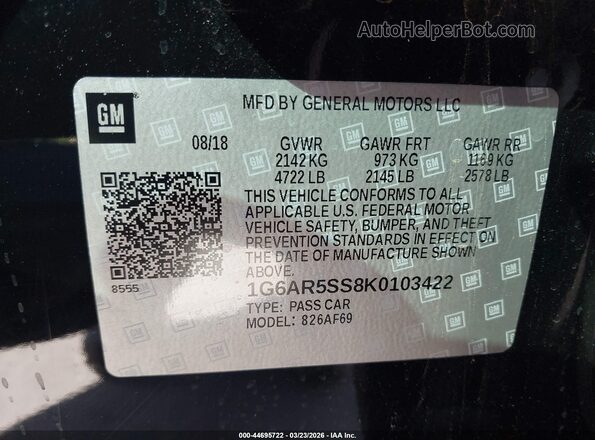 1G6AR5SS8K0103422 2019 CADILLAC CTS Black Widok komory silnika