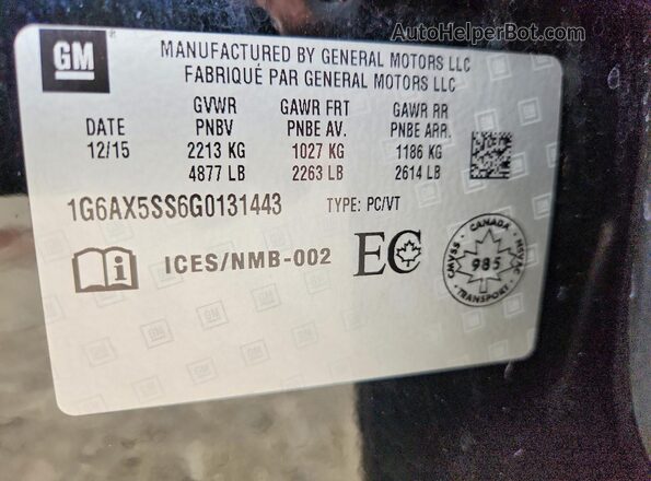 1G6AX5SS6G0131443 2016 CADILLAC CTS Black Widok komory silnika