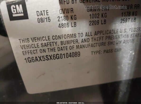1G6AX5SX6G0104089 2016 CADILLAC CTS Black Вид підкапотного простору